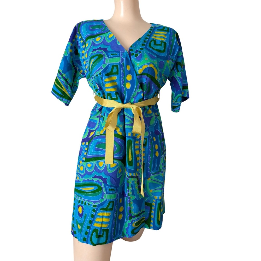 Vintage Handmade Mod Wrap Dress Small Mini Psychedelic Whimsical Retro Paisley - Picture 2 of 4
